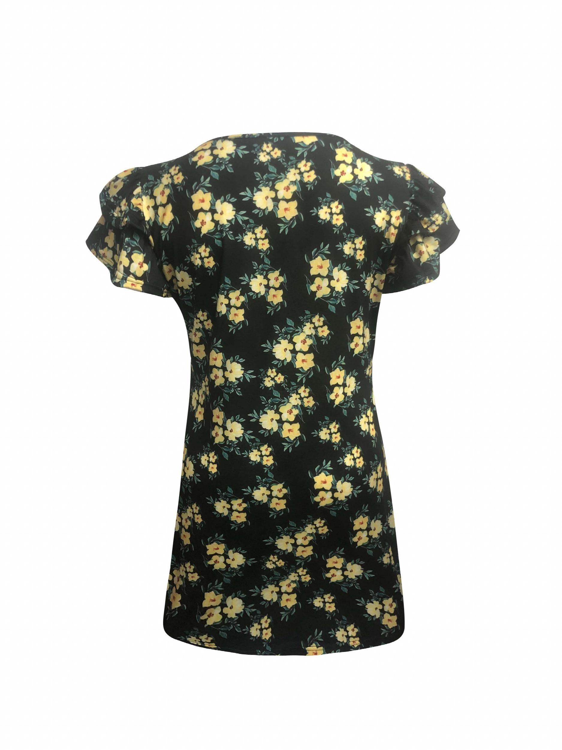 Floral Print Layered Sleeve Round Neck Mini Dress