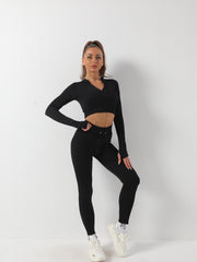 Yoga Workout Set Long Sleeve Crop Top & Leggings