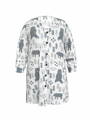 Tree & Bear Print Long Cardigan