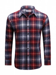 Plaid Pattern Print Men's Casual Button Up Long Sleeve Shirt