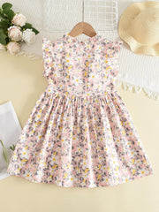 Girls Ruffled Sleeves Frill Trim Dress For Party