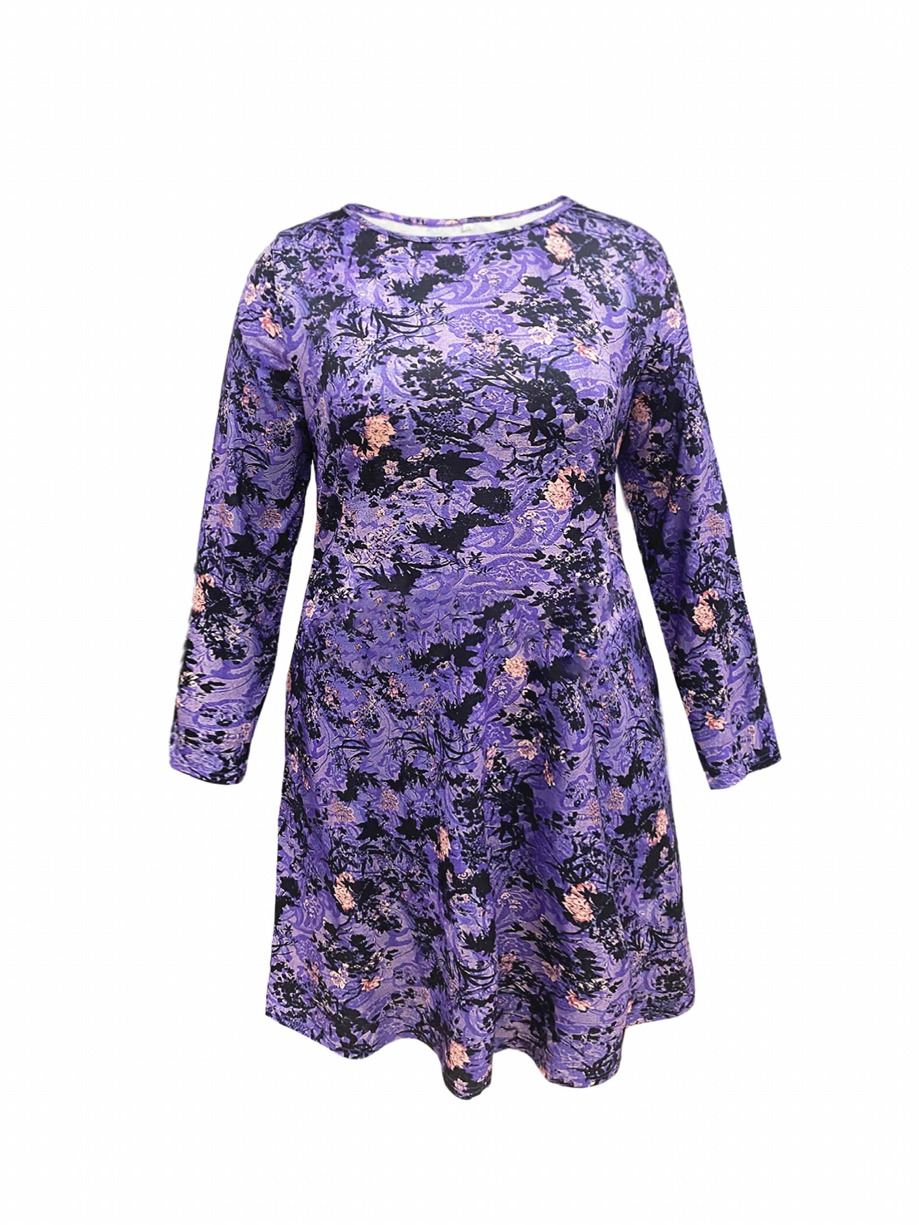 Casual Dress Women's Plus Floral Print Long Sleeve Dress