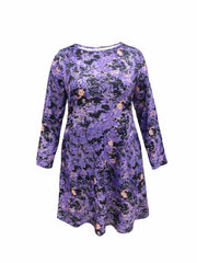 Casual Dress Women's Plus Floral Print Long Sleeve Dress