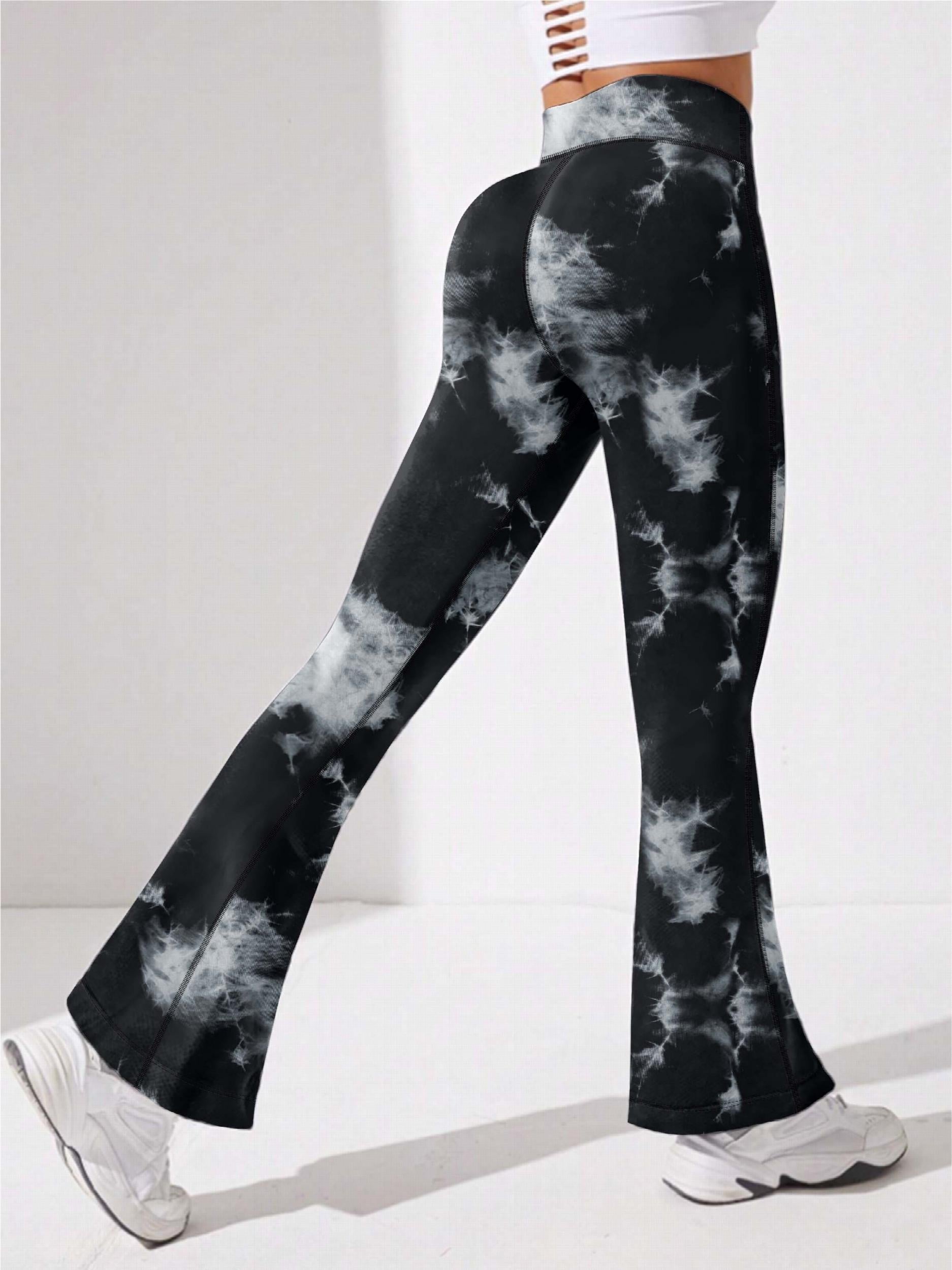 Tie Dye Yoga Pants High Waist Flared Leg with Pocket Outdoor Sports Trousers