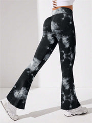 Tie Dye Yoga Pants High Waist Flared Leg with Pocket Outdoor Sports Trousers