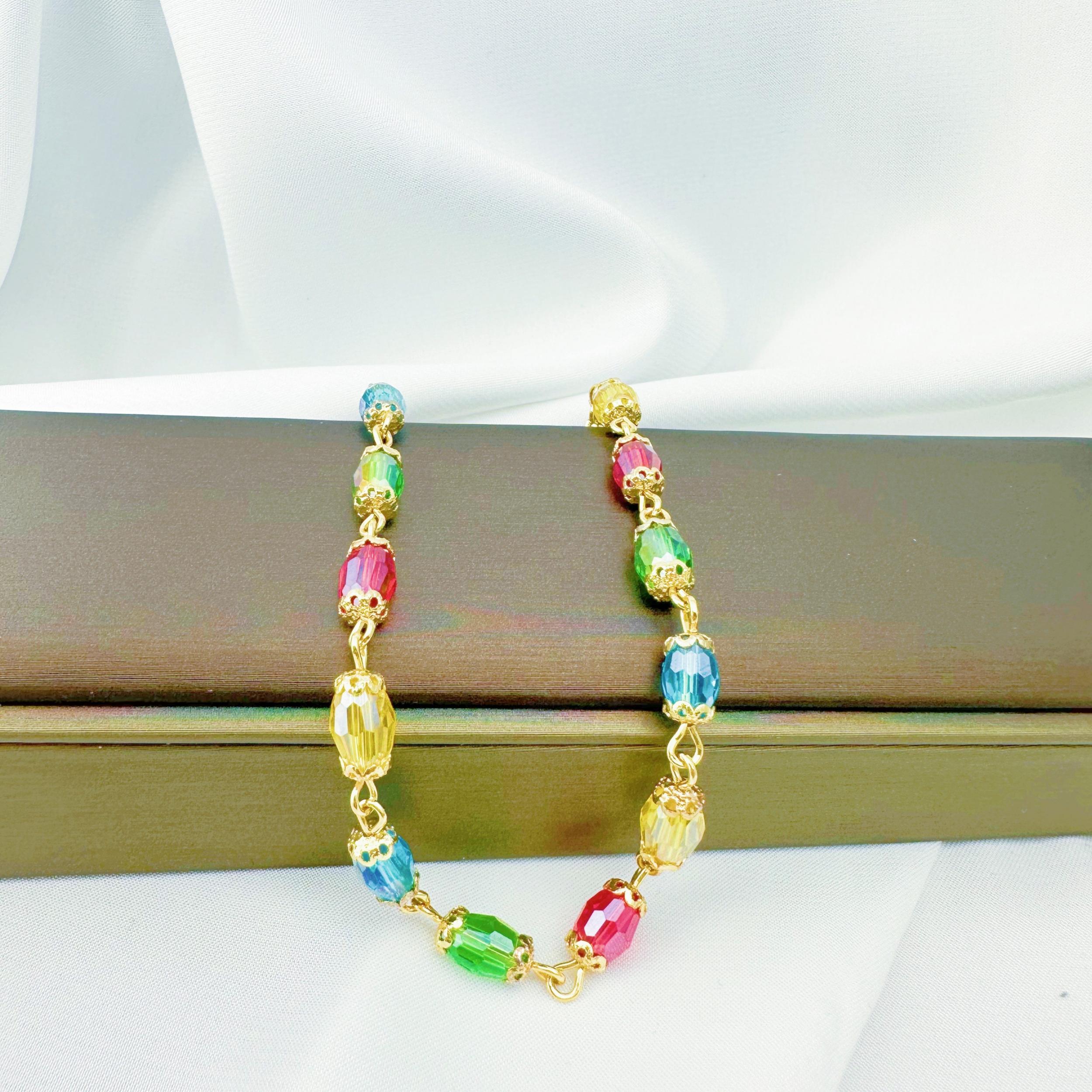 18K Gold Plated Colorful Crystal Beaded Bracelet Y2K Jewelry