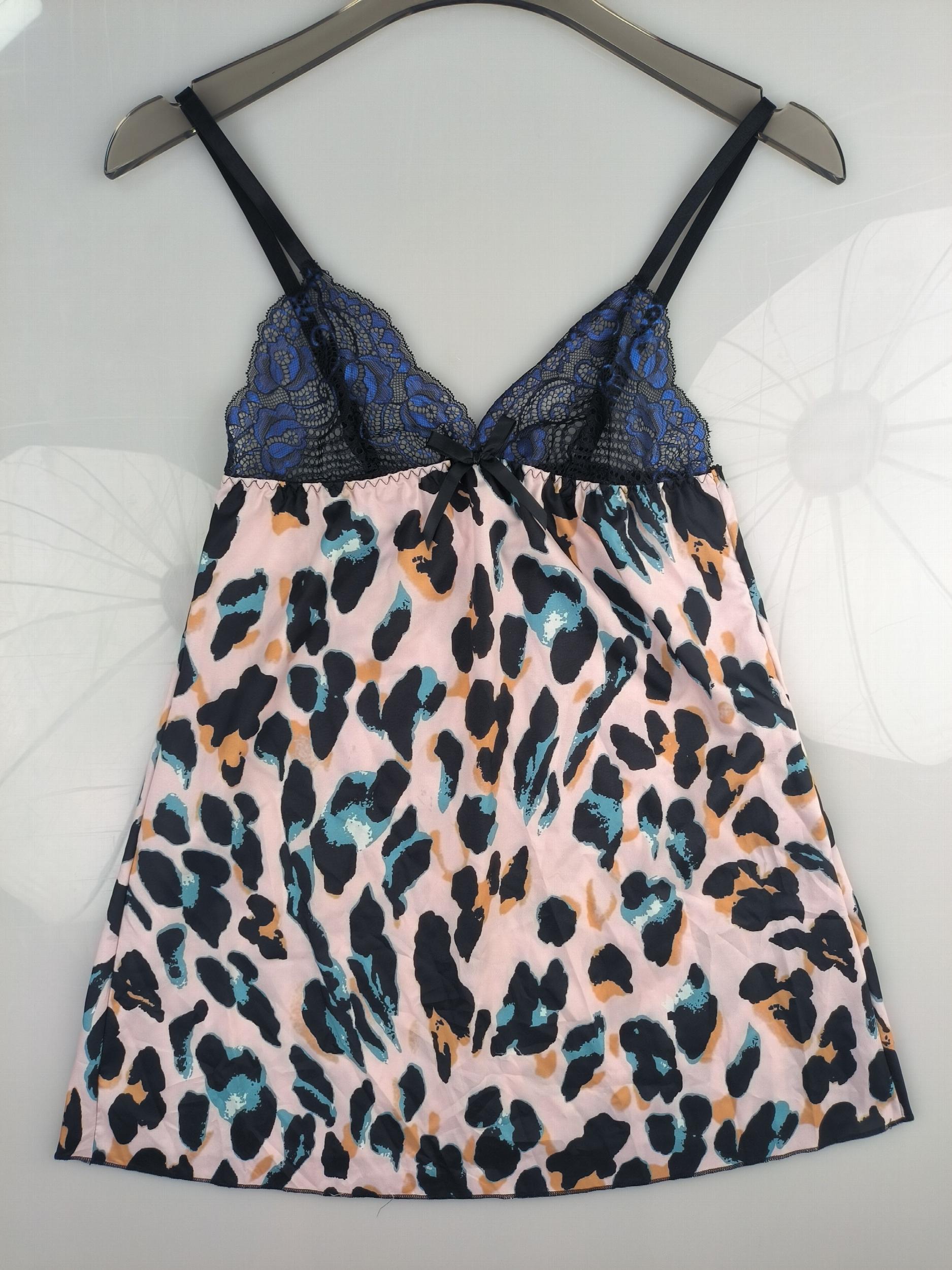 Lace Slip Nightdress Sexy V Neck Leopard Sleep Dress Women's Sleepwear
