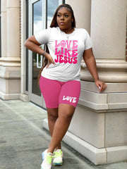 Casual 2 Piece Set: Art Letter & Face Print Top & Shorts