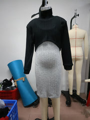 Girls' 2pcs Mock Neck Sweater Top and Bodycon Dress Set
