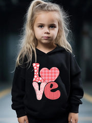 2pcs LOVE Print Heart Graphic Hoodies Pants Set Girls