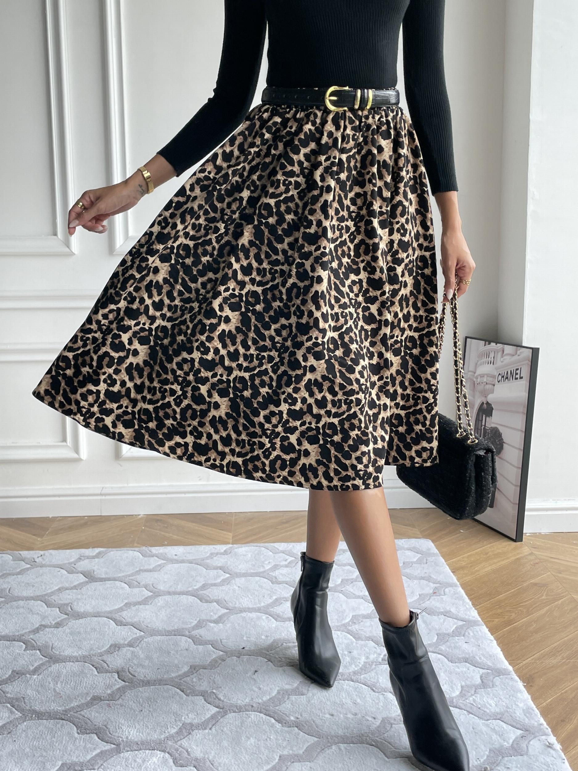 Women's Plus Leopard Print High Rise A-line Skirt