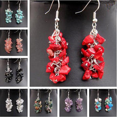 Gemstone Grape Silver Dangle Earrings 2" Long Jewelry Lady Gift