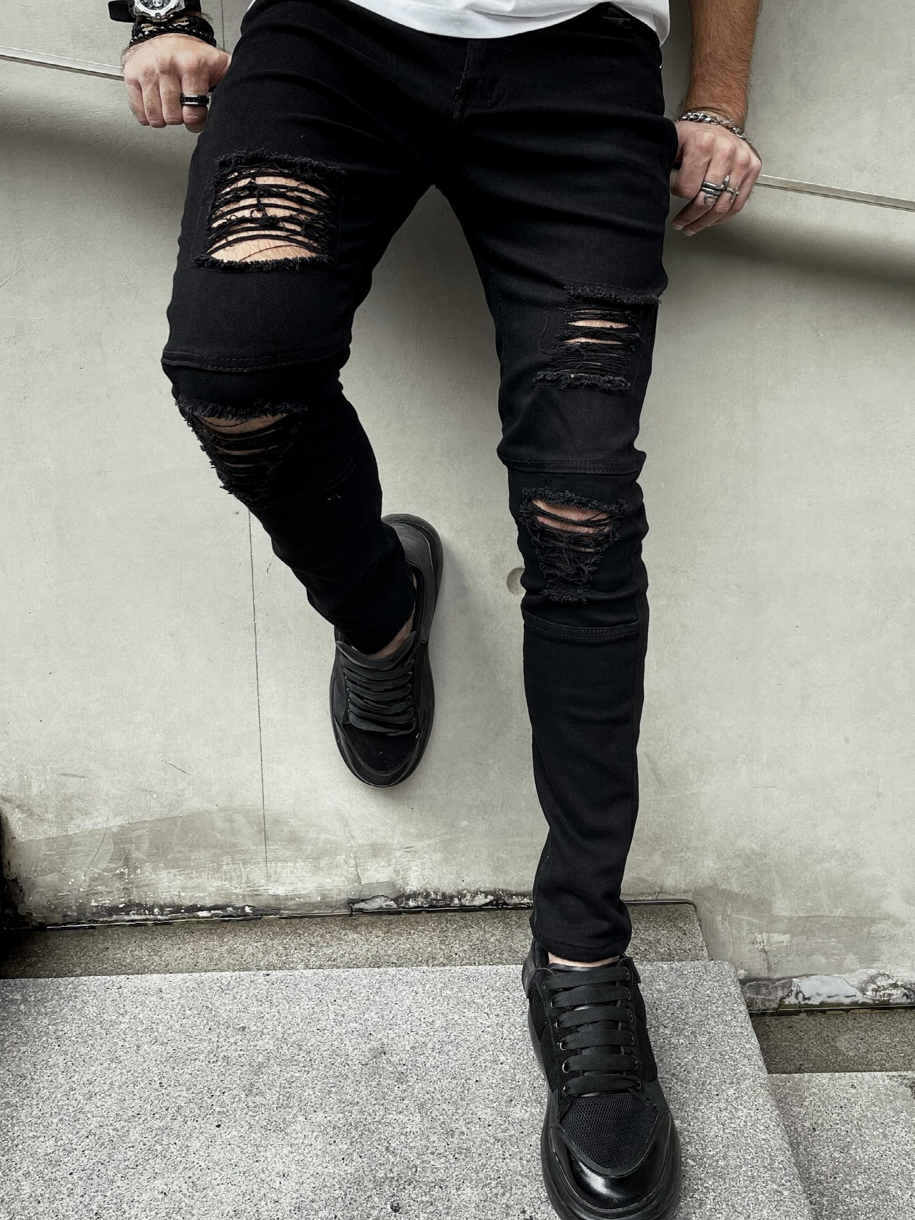 Men's Ripped Skinny Stretch Jeans Slim Fit Denim Pants
