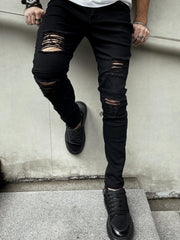 Men's Ripped Skinny Stretch Jeans Slim Fit Denim Pants