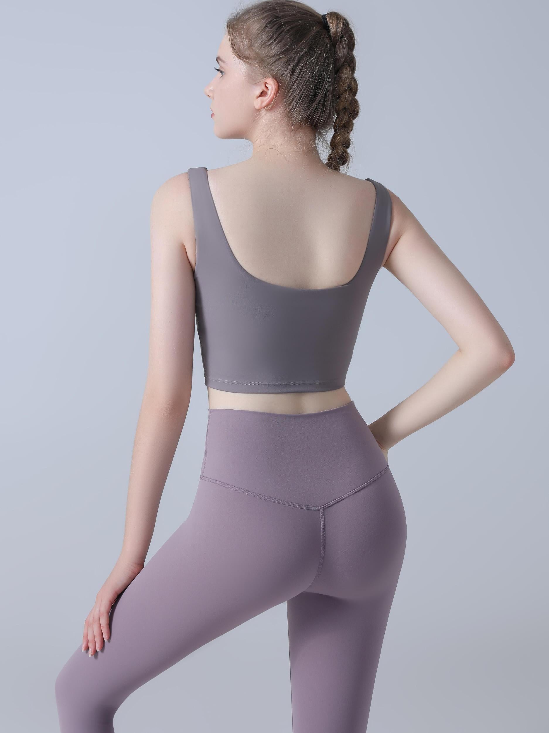 Solid Square Neck Sports Bra High Stretch Yoga Tank Top
