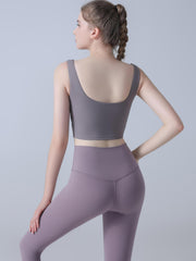 Solid Square Neck Sports Bra High Stretch Yoga Tank Top