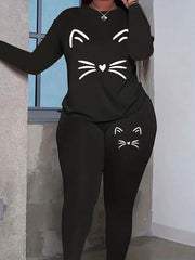 Plus Graphic Print Long Sleeve Top & Leggings Set