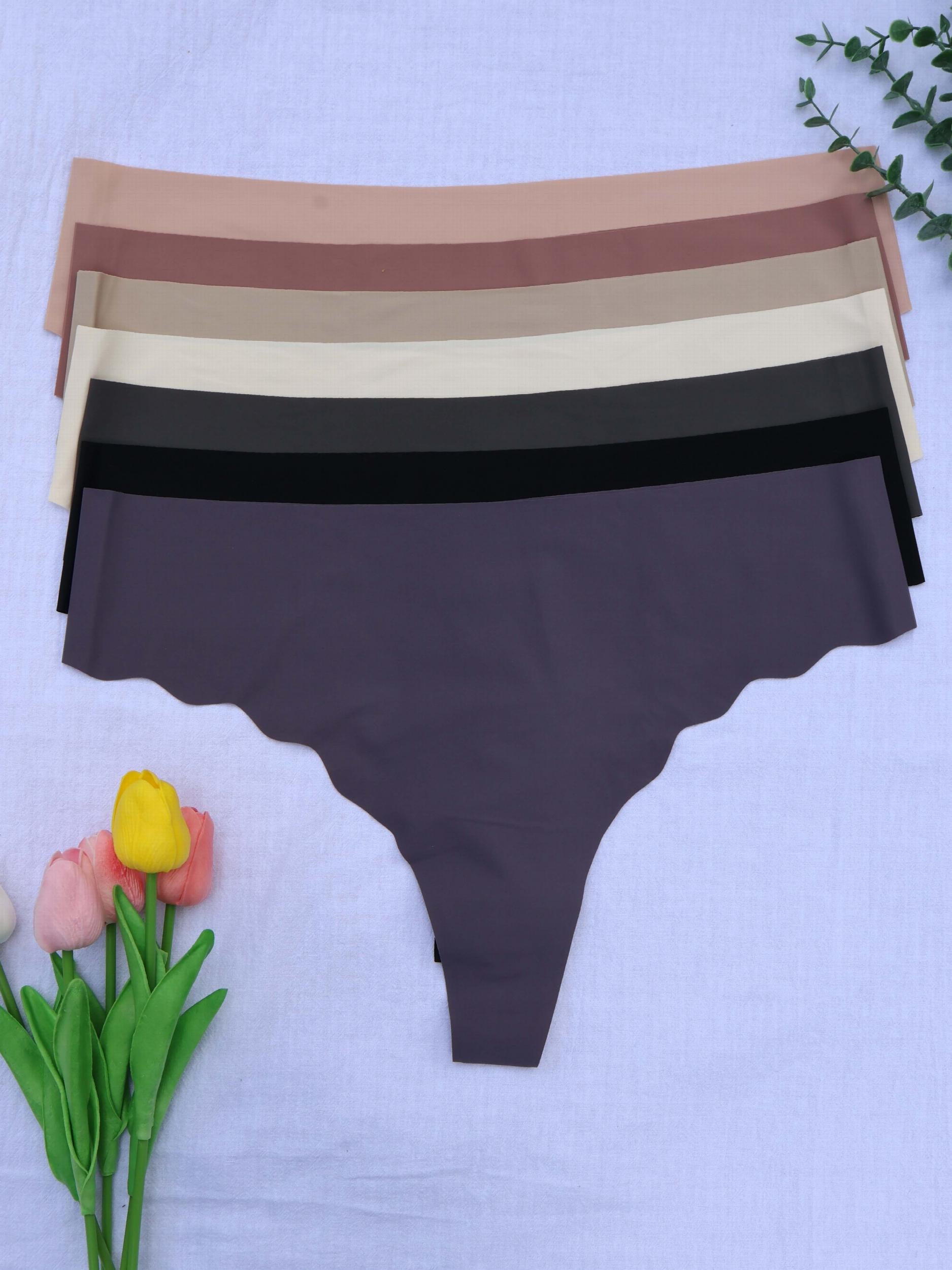 7 Pack Plus Size Sexy Panties Set Women's Plus Solid Seamless Thong 7pcs Set
