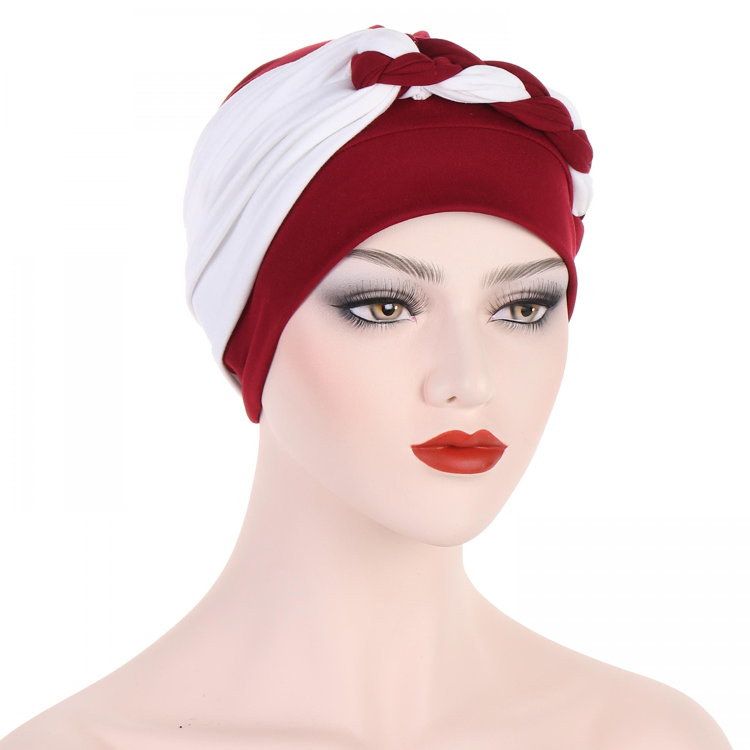 Casual Braided Turban Cap Double Headwrap Beanie Elastic Head Scarf