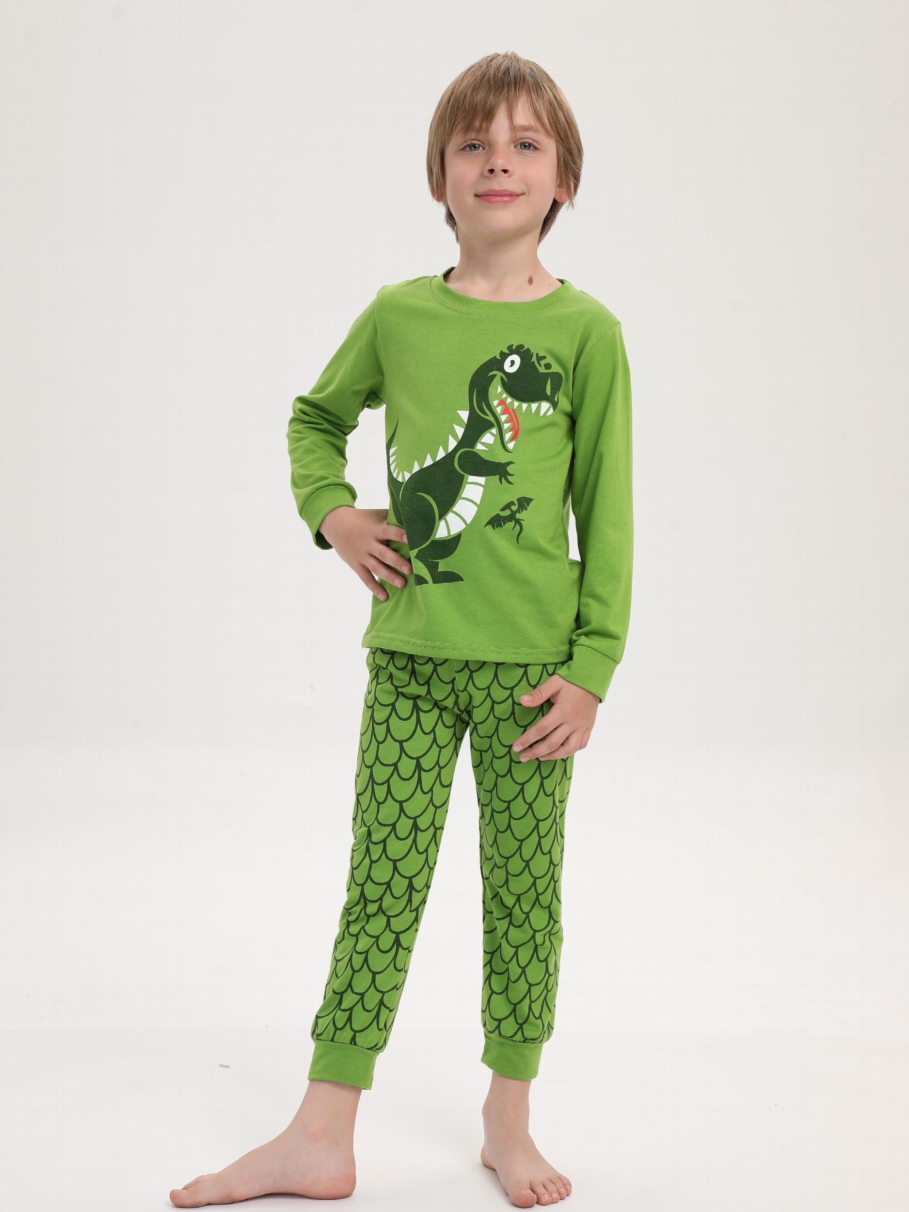 Boys 2pcs Dino Print Top & Pants Pajamas Set
