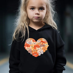 Cartoon Kitten Heart Print Long Sleeve Hoodie & Pants Set