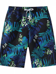 Coconut Palm Pattern Beach Shorts Men's Quick Dry Waist Drawstring Shorts