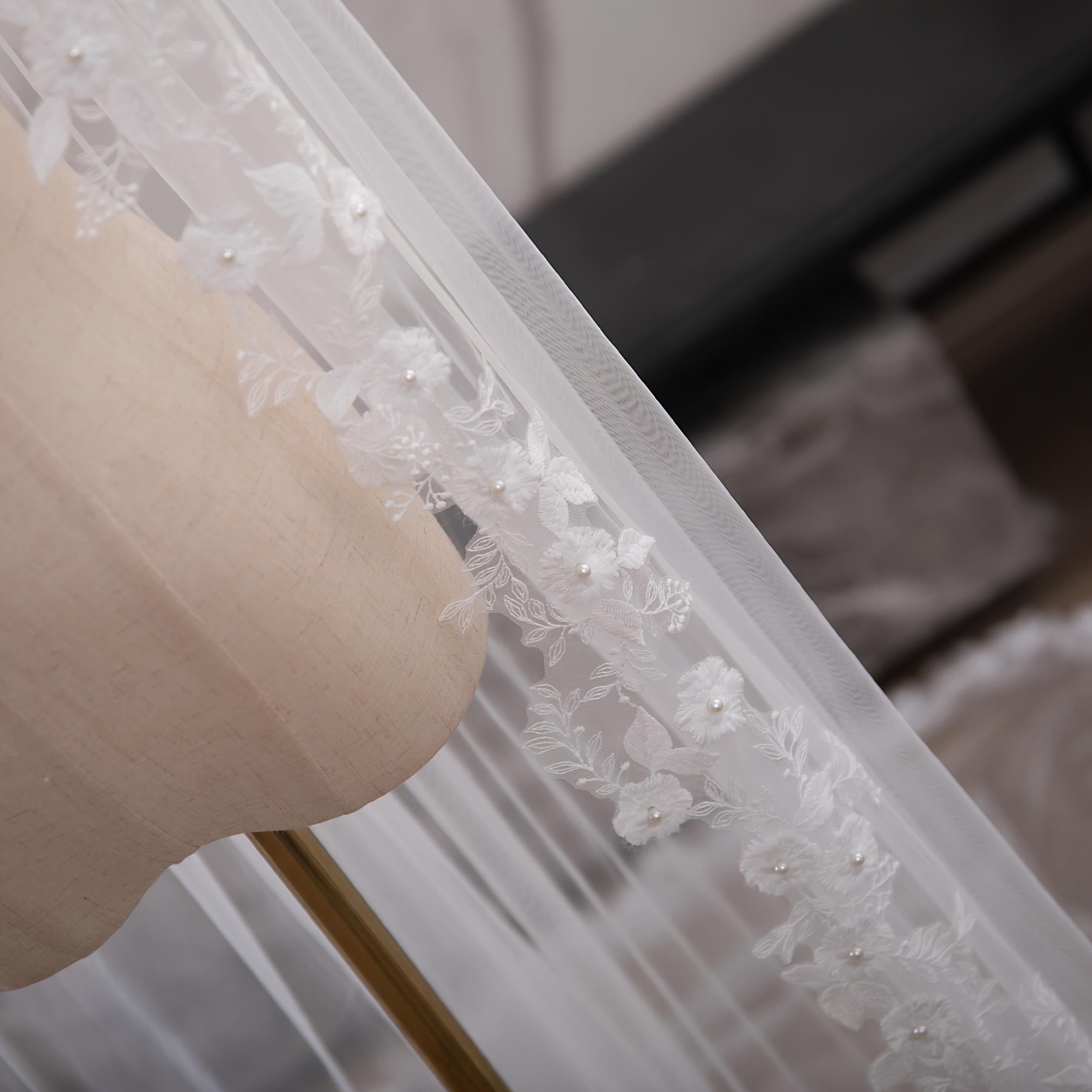 Boho Wedding Lace Border Veil Full Lace Circular Train Ivory Bridal Veil