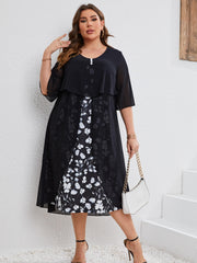 Women's Floral Print Layered Sleeve Dress