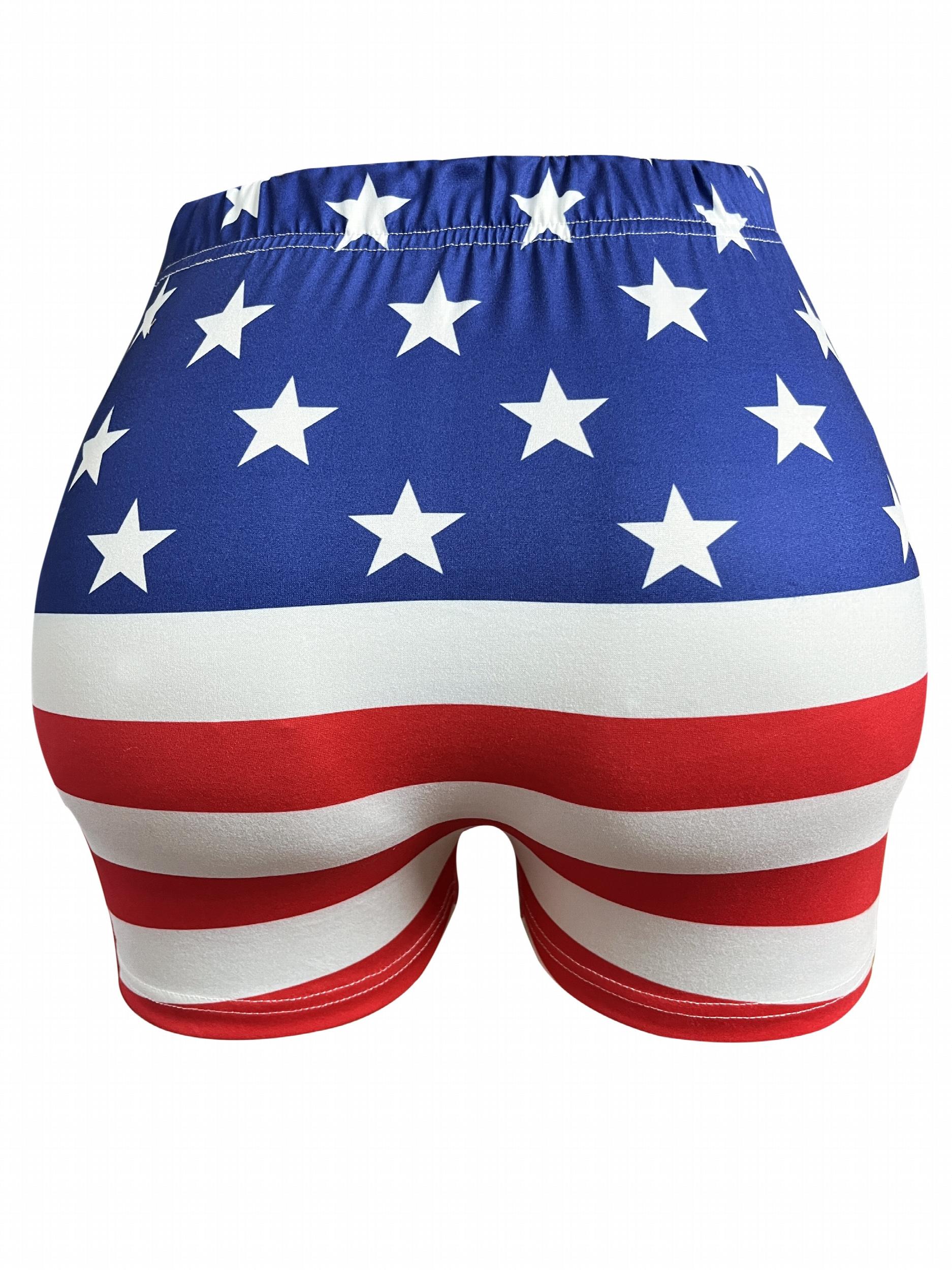 American Flag Print Shorts 2 Pack Sexy Elastic Waist Independence Shorts