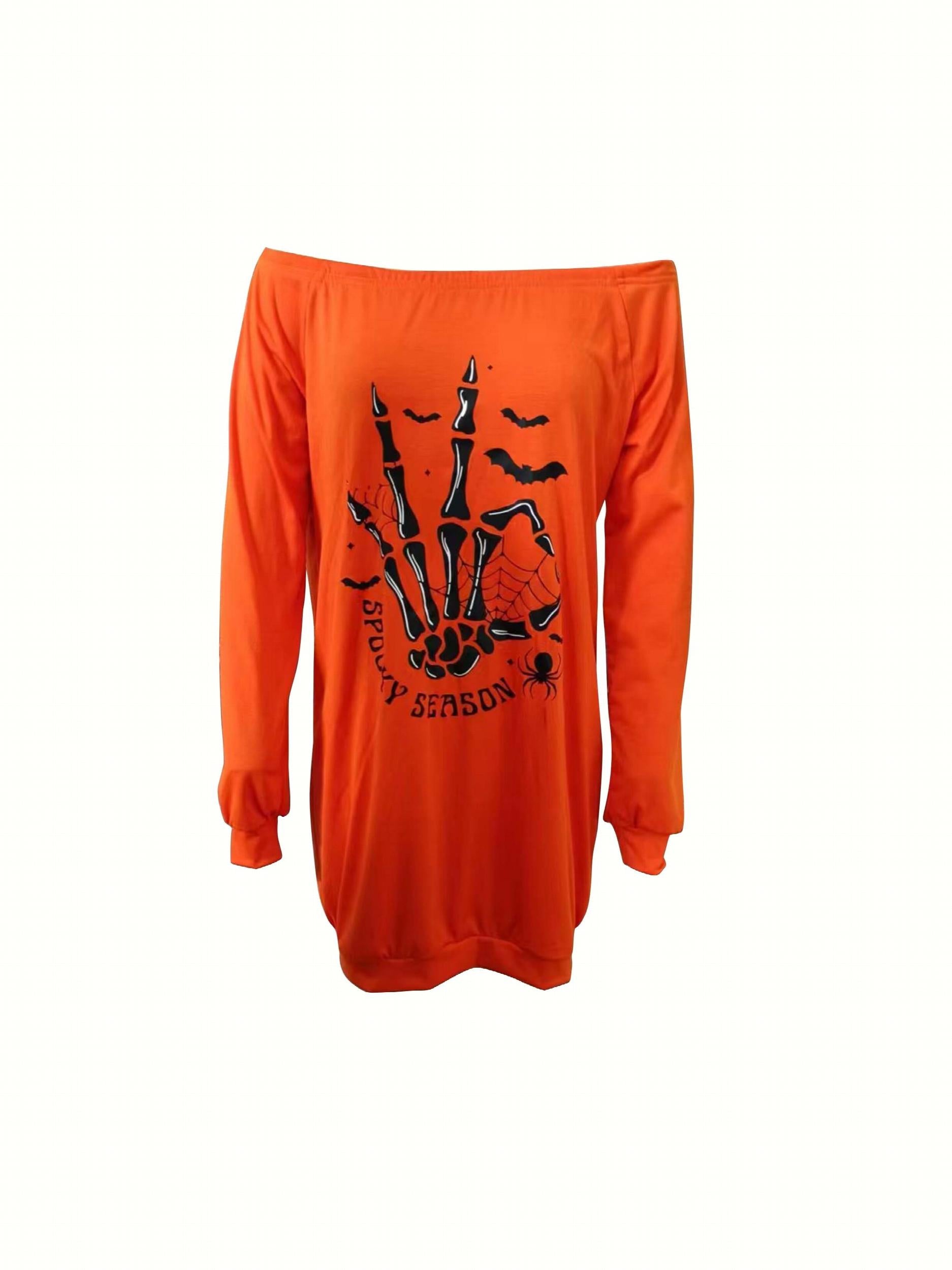 Halloween Skull Hand Print Off Shoulder Dress