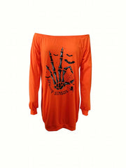Halloween Skull Hand Print Off Shoulder Dress