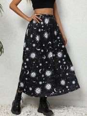 Galaxy Print Midi Skirt High Waist Spring Summer Women's Clothing
