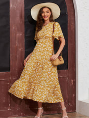 Floral Print High Waist Dress Maxi Casual Dress Women's