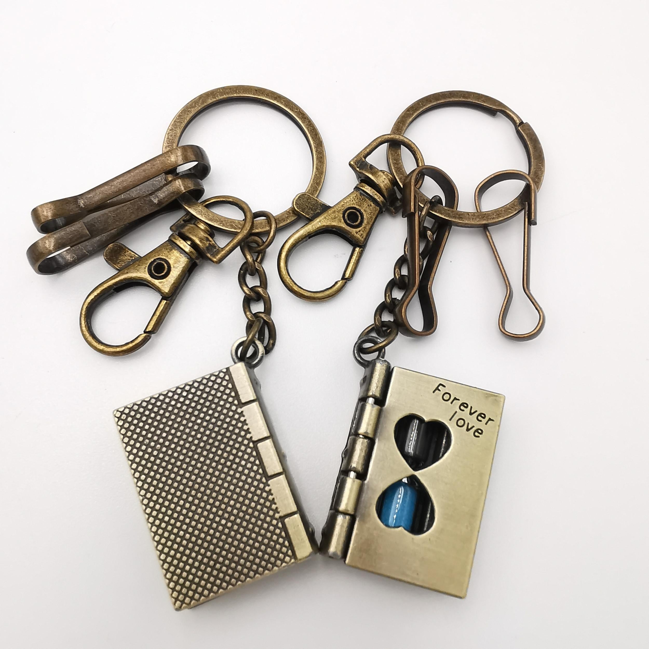Hourglass Book Keychain Retro Pendant Key Ring Men & Women Car Bag Decor