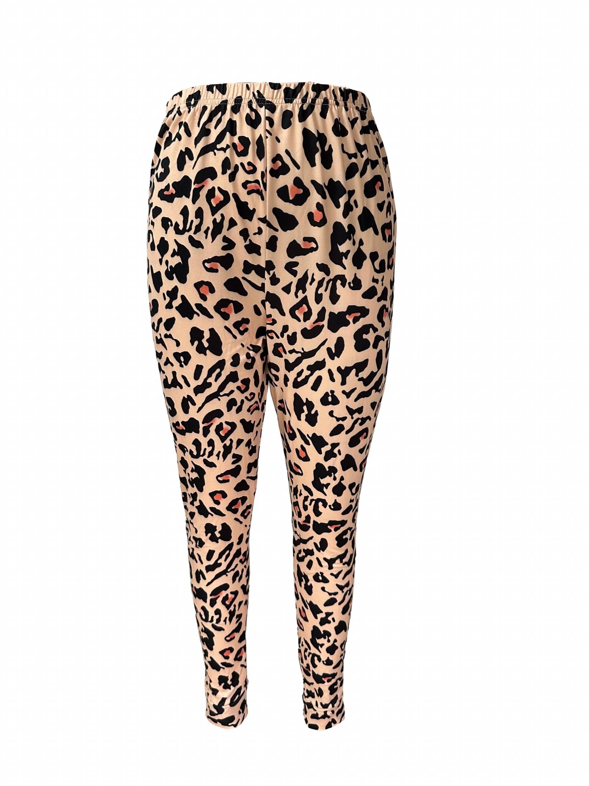 Leopard Print Lounge Set Long Sleeve Top & Pants Women's Loungewear