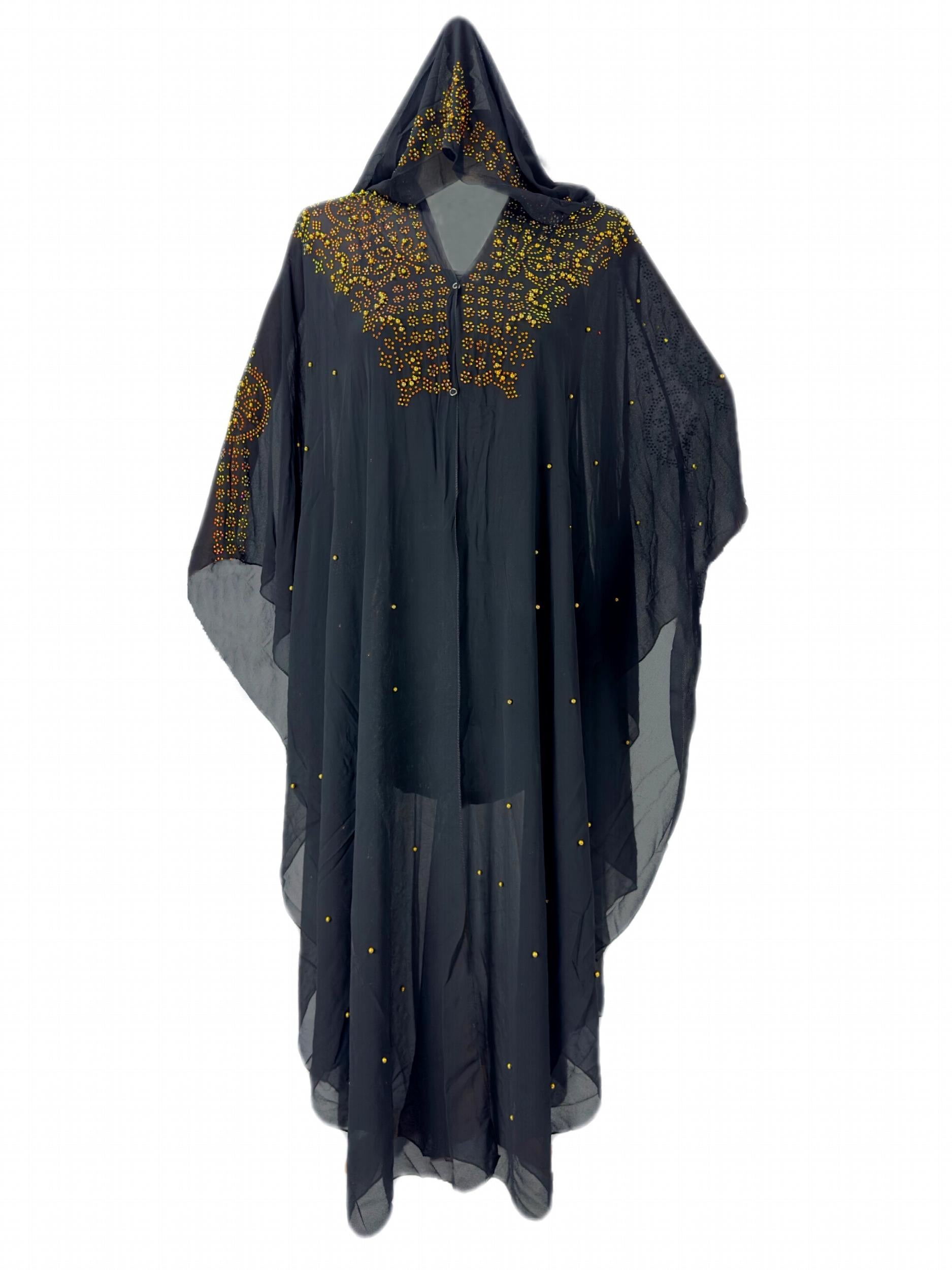 Beaded Hooded Kaftan Maxi Abaya Dress