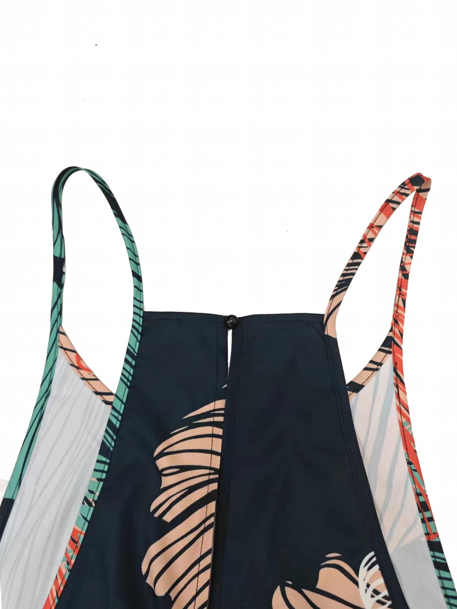 Leaf Print Wide Leg Jumpsuit with Pockets