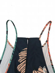 Leaf Print Wide Leg Jumpsuit with Pockets