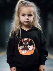 Kid's Cat & Mouse Print Hoodie & Pants Set Girl's Sporty Clothes
