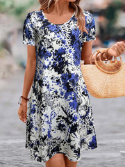Allover Print Short Sleeve Round Neck Dress