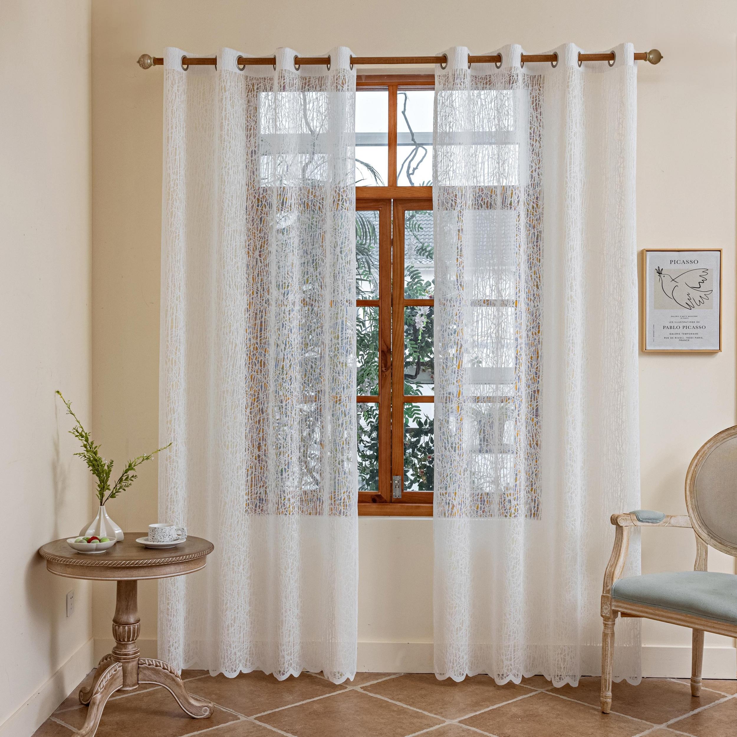 Grid Sheer Curtain Grommet Top Window Curtain for Home Decor