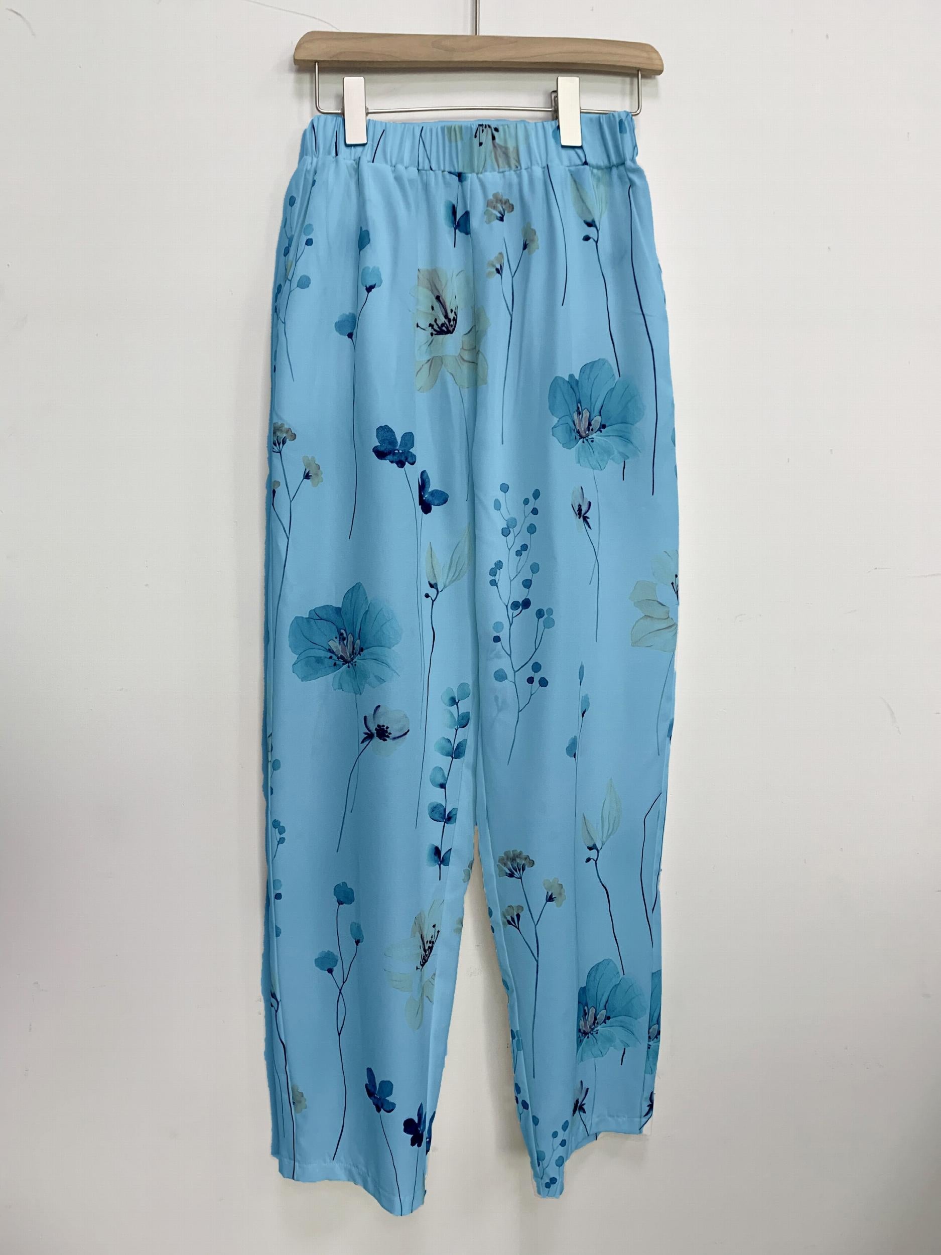Floral Print Elastic Waist Pants with Pockets for Spring & Summer