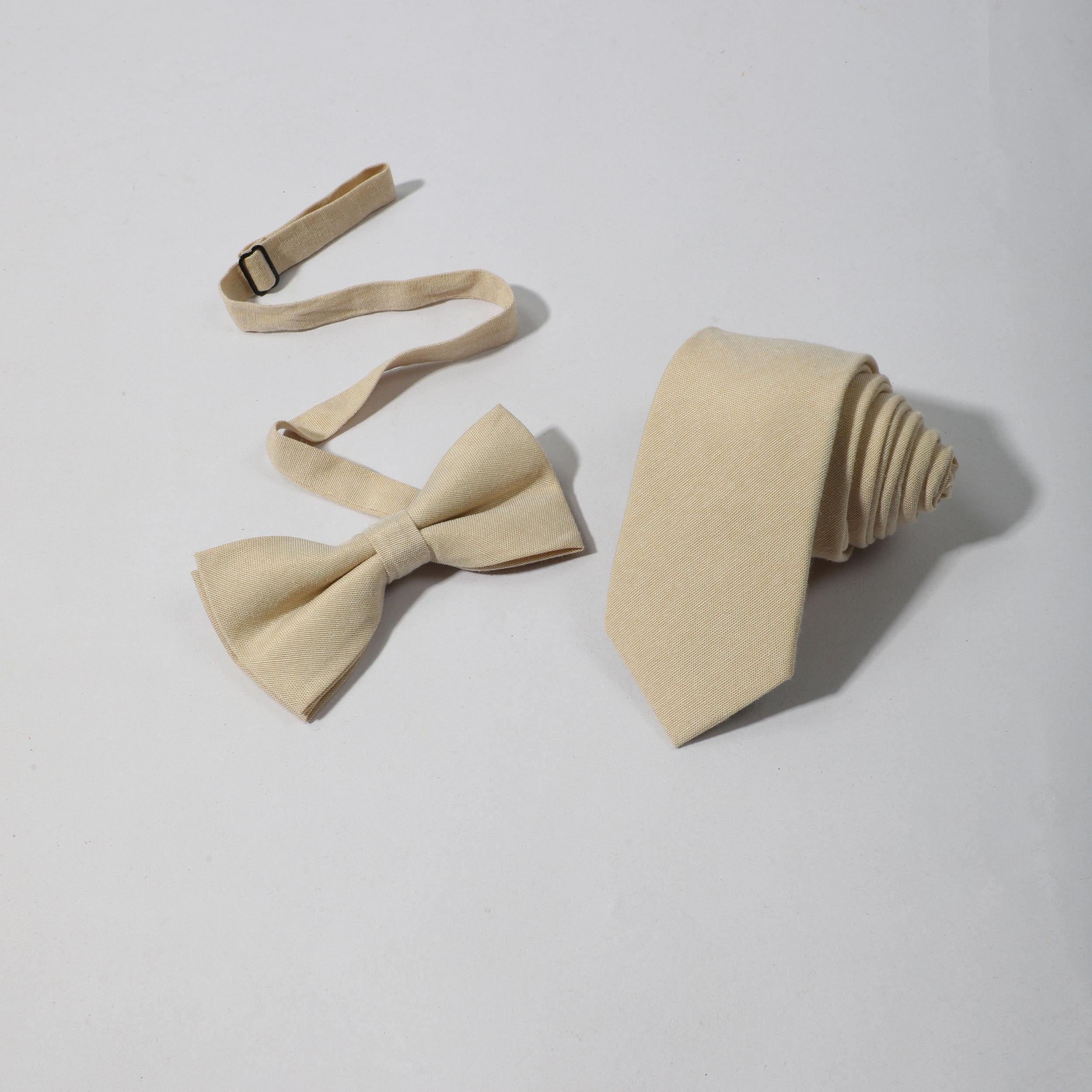 Men's Solid Necktie Bow Tie Set For Business Wedding Party Wear