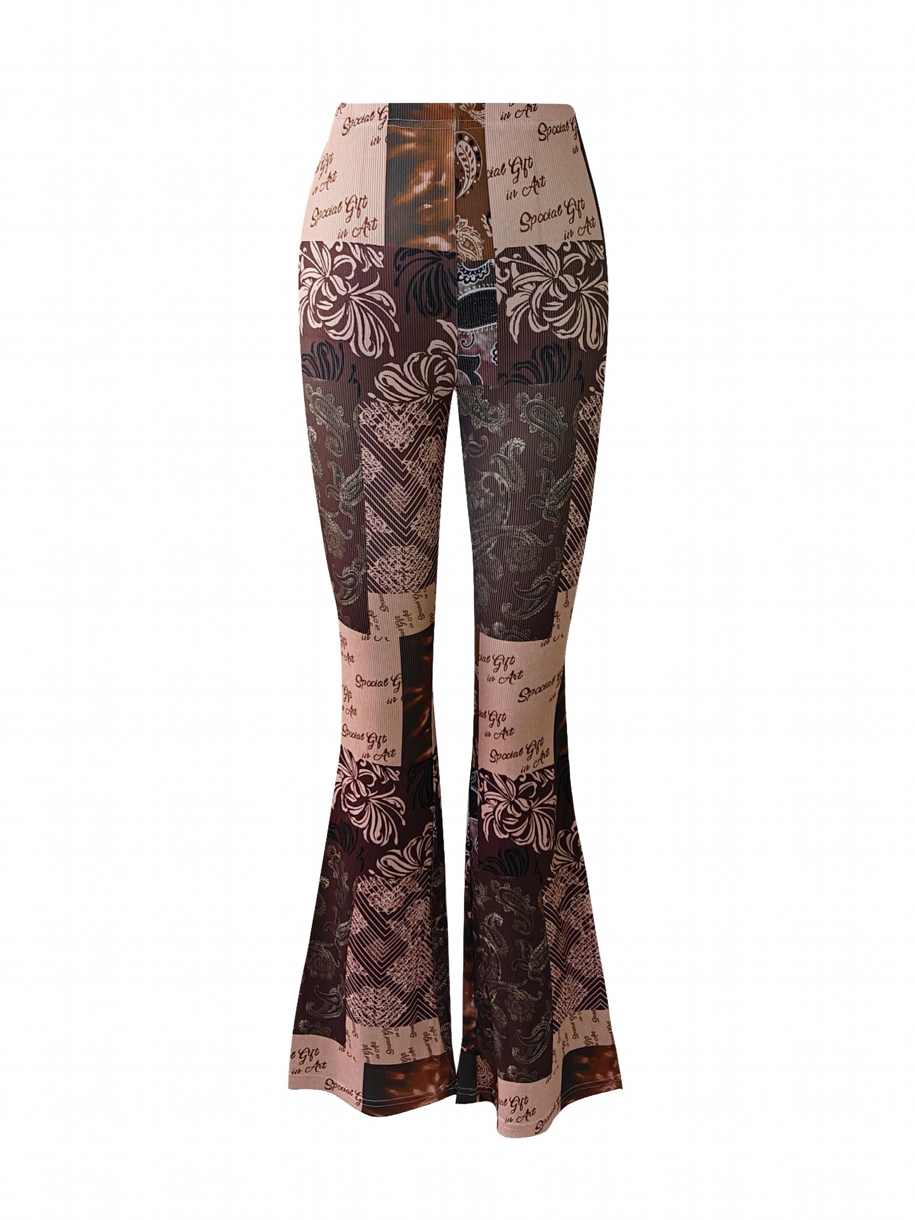 Flower Letter Block Sports Flare Pants Women's Yoga Bell bottoms Pants