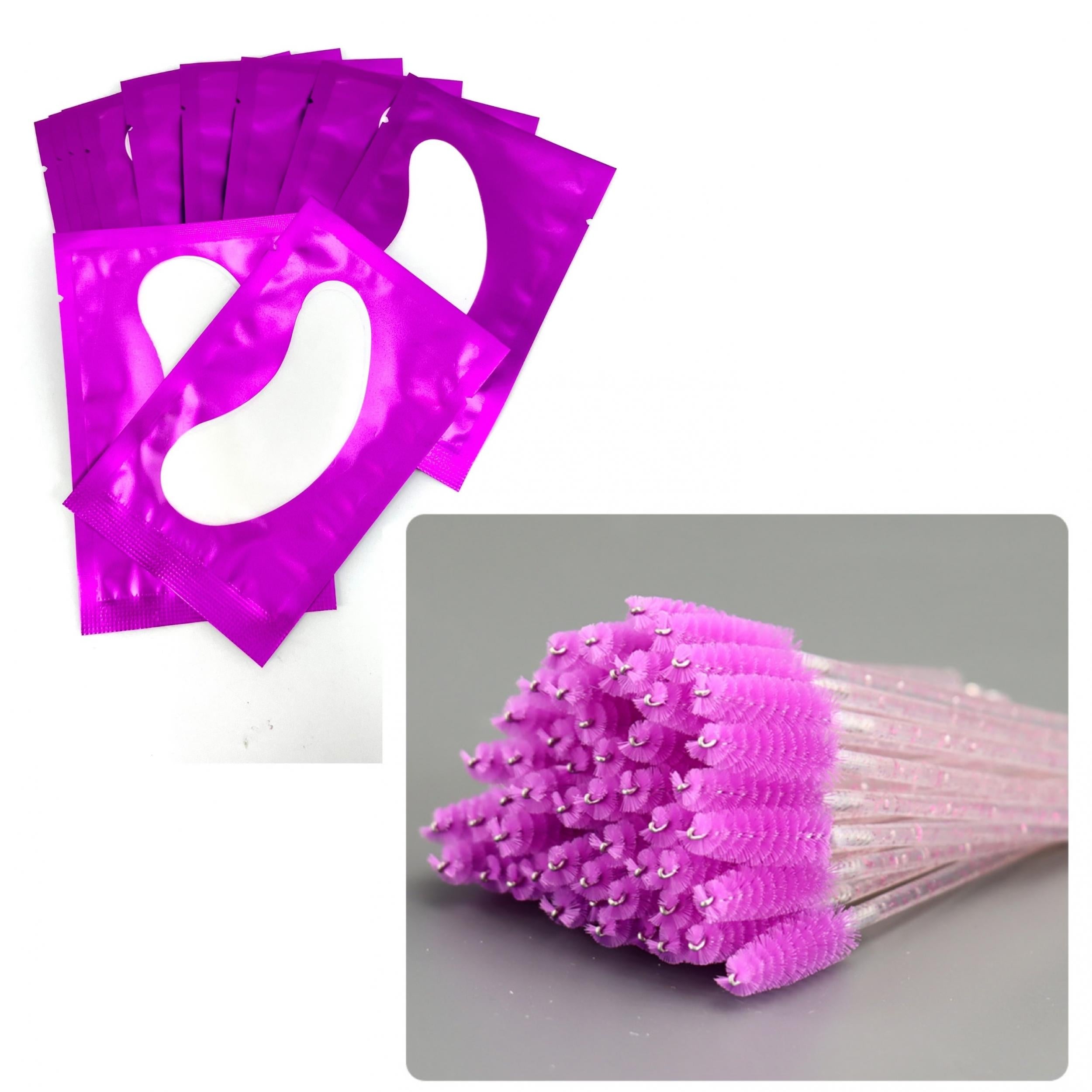 50 Pairs Under Eye Pads Purple Eyelash Brush Eye Patch For Beauty Salon