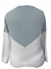 Colorblock Floral Trim V Neck Long Sleeve Pullover Sweater