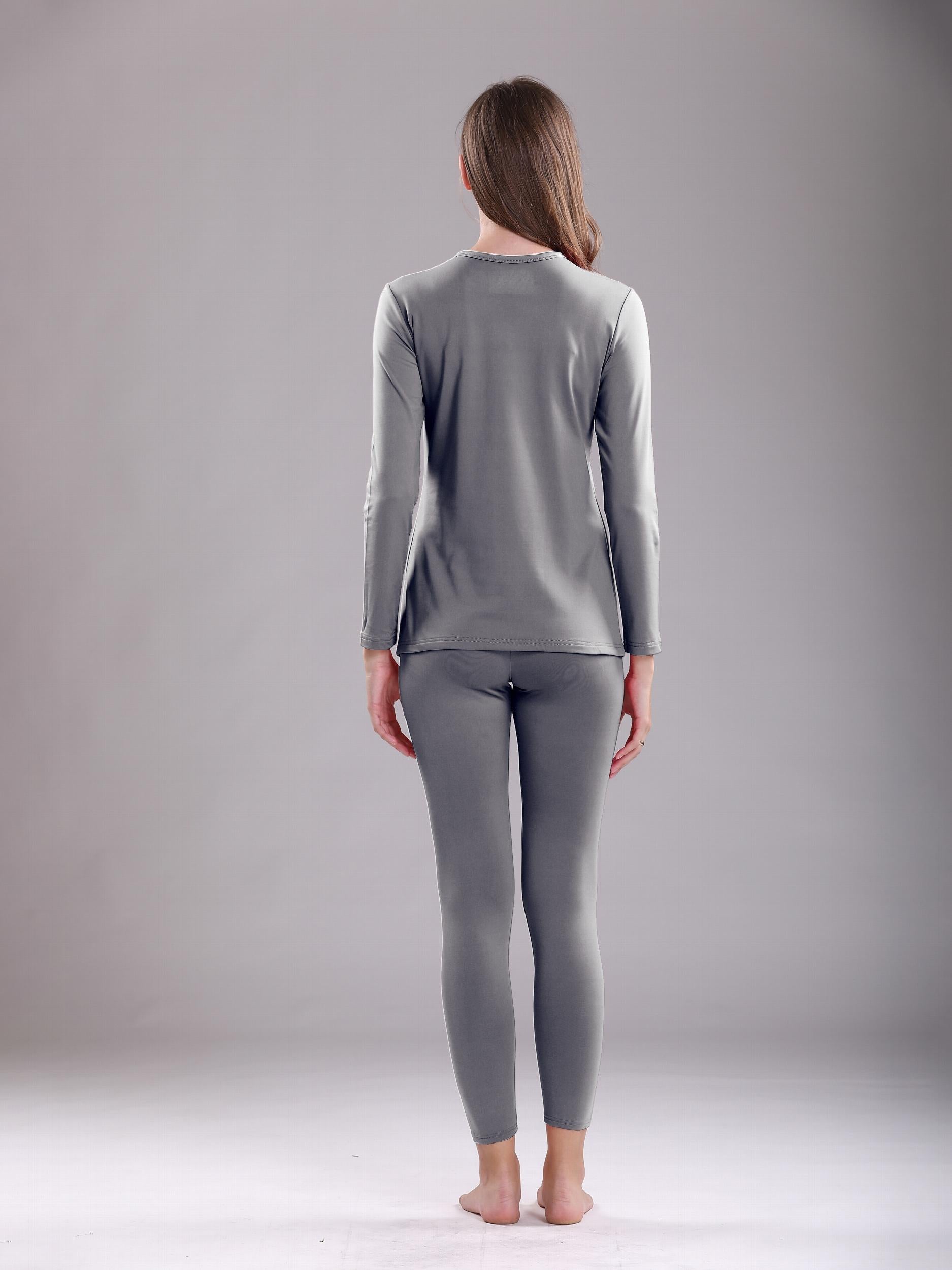 2pcs Thermal Underwear Set Crew Neck Top & Leggings Women's Activewear