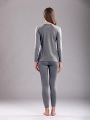 2pcs Thermal Underwear Set Crew Neck Top & Leggings Women's Activewear