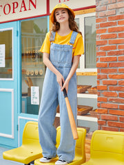 Wide Leg Denim Overalls Casual Loose Fit Wide Straps Denim Jumpsuit