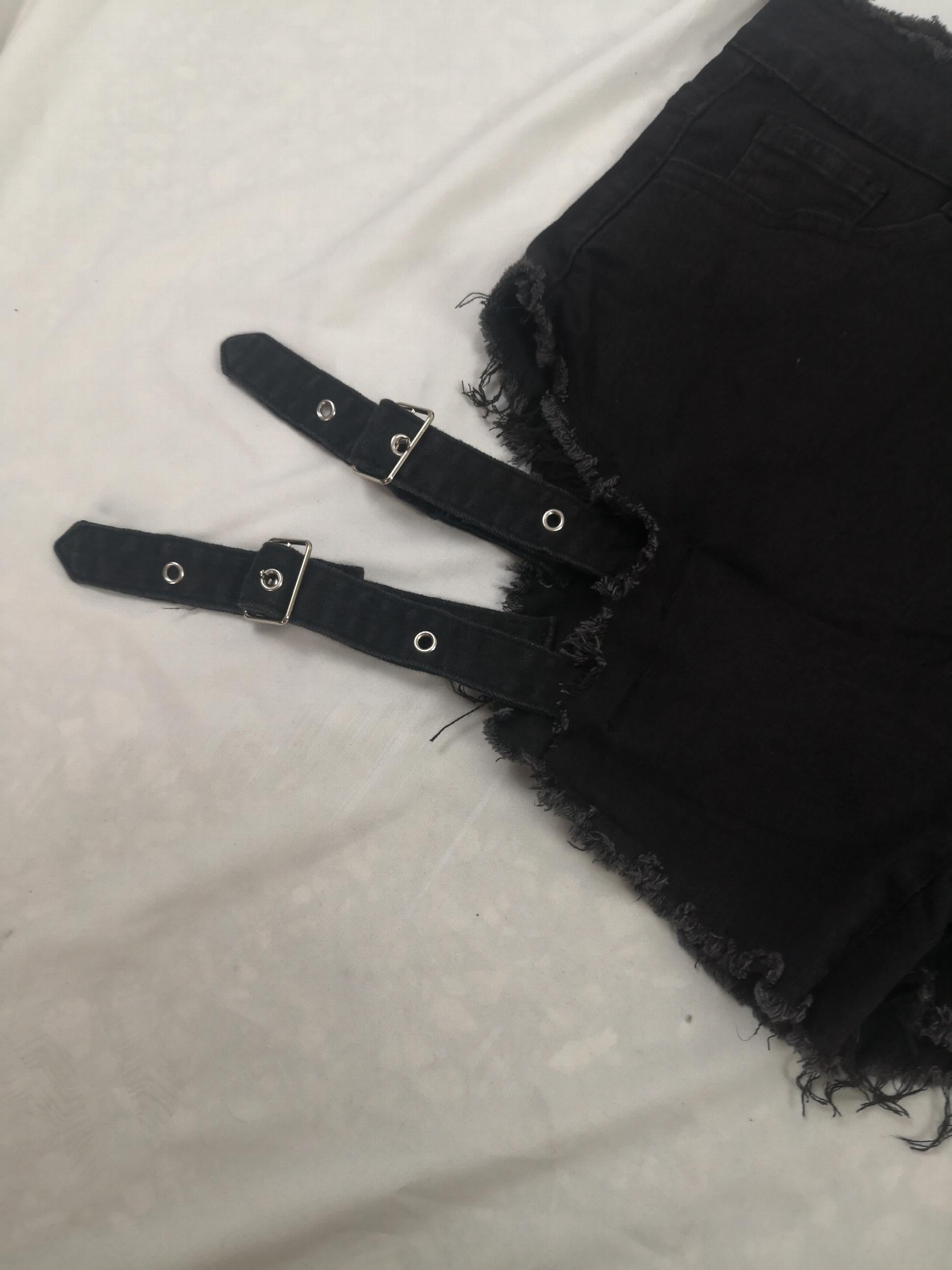 Punk Denim Shorts Halloween Eyelash Trim Cut Out Button Up
